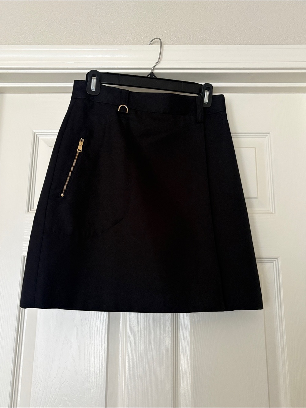 Tory Burch Black A-Line Skirt with Gold Zip Accent